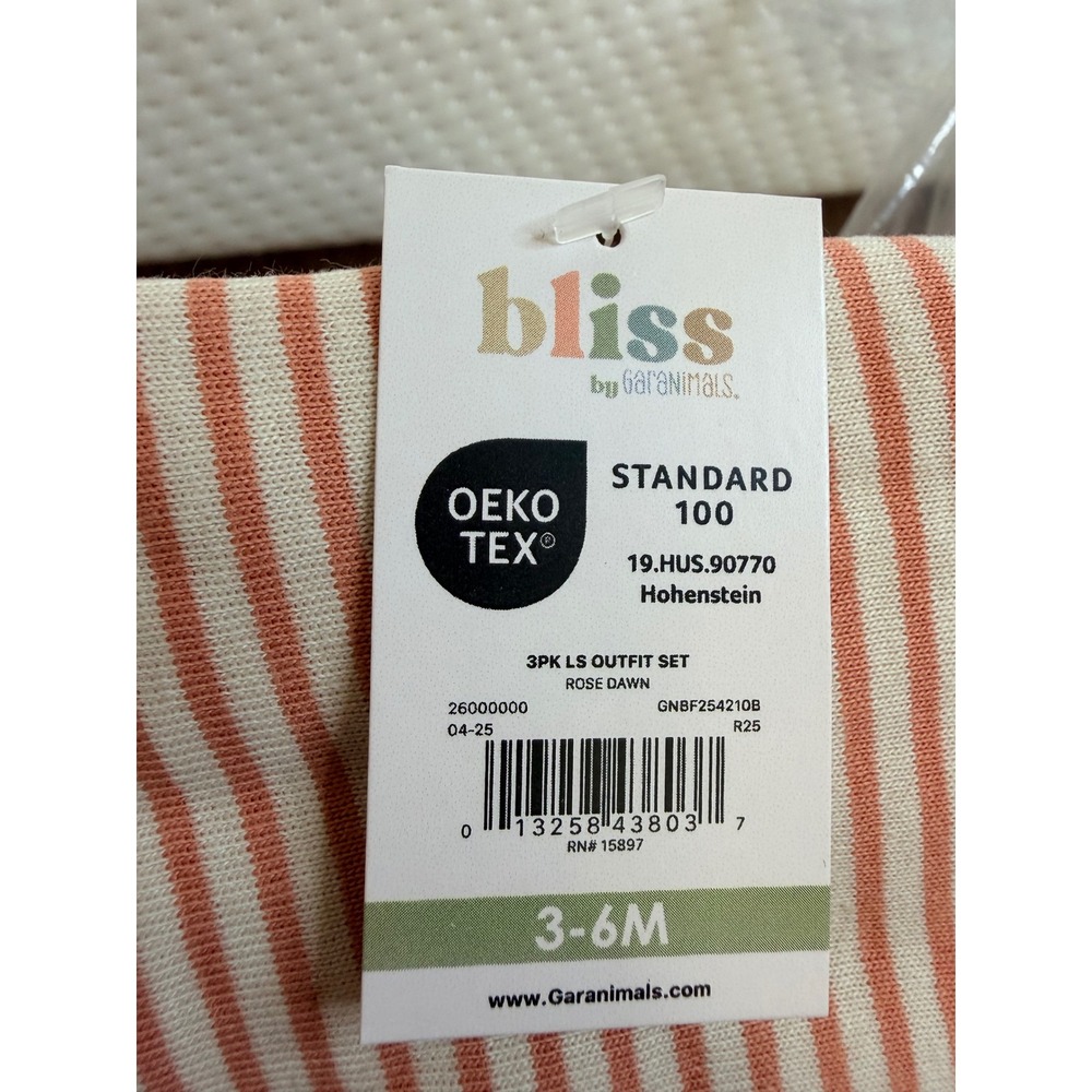 Bliss by Garanimals 3-Piece Outfit Set Rose Dawn Rainbow Stripes 3-6M NWT - Picture 6 of 6